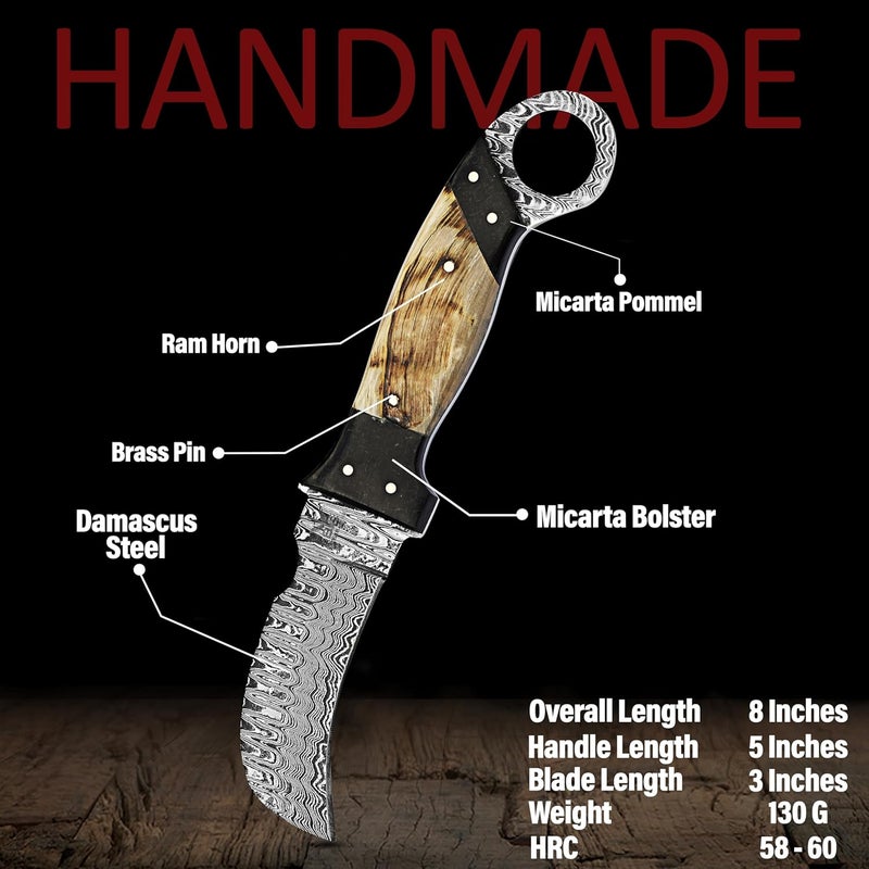BE BREAK EDGE Handmade 1095 Steel Lineman’s Hawkbill knife with Leather sheath, Heavy Duty Utility Knife blade Electrician Wire Skinning knife for professional.(Horn) - Image 2